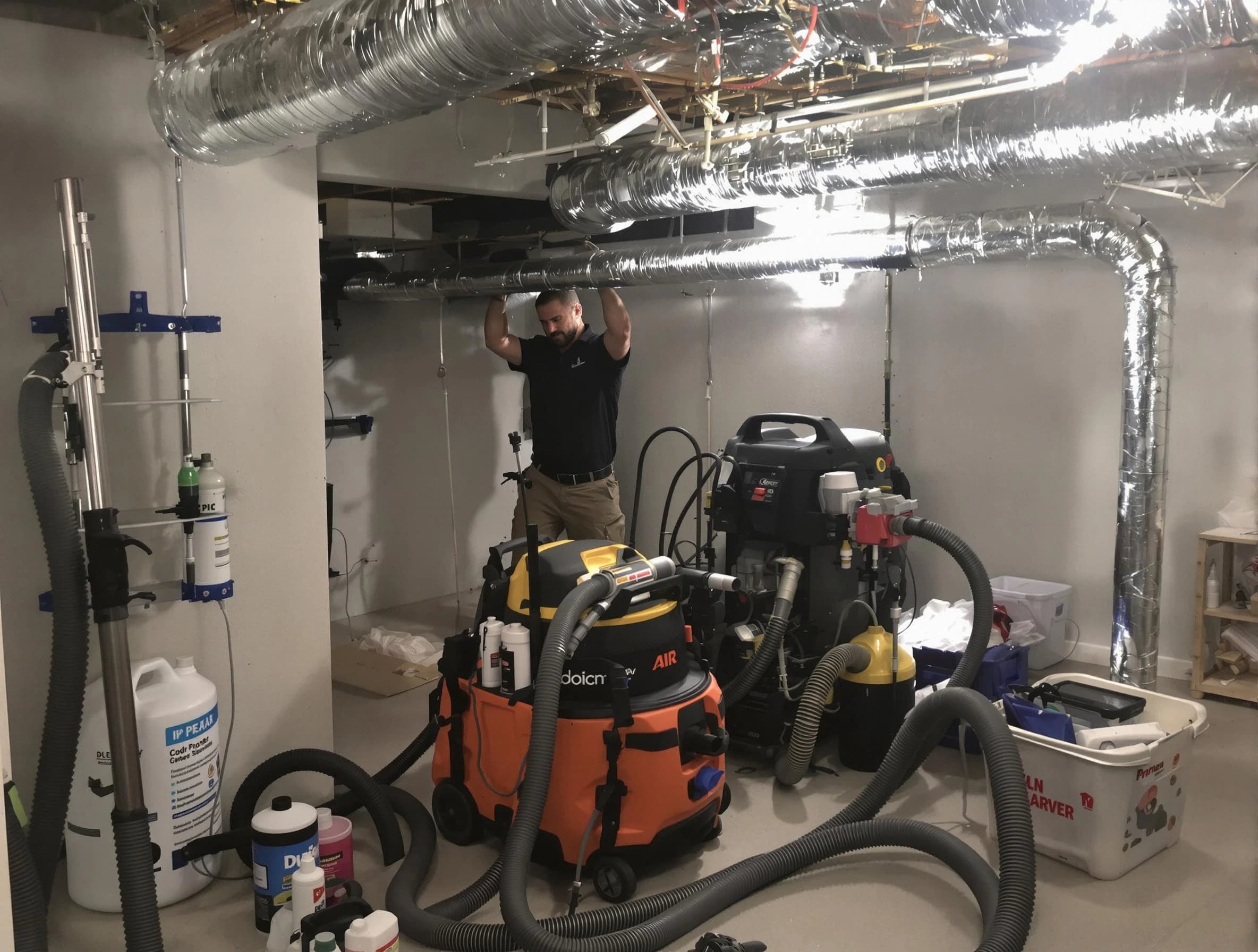 Avondale Estates Air Duct Cleaning specialist performing professional mold removal from air ducts using safety equipment in Avondale Estates