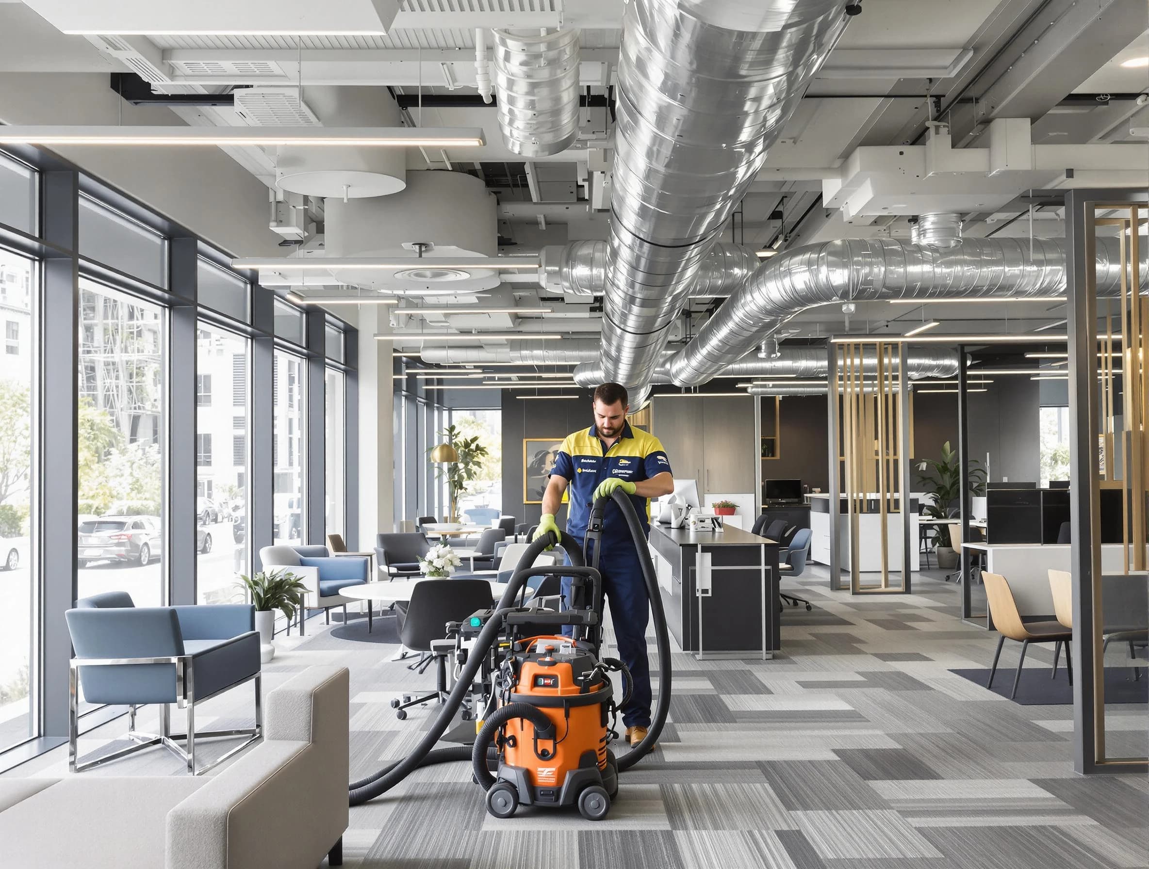 Avondale Estates Air Duct Cleaning team performing thorough commercial duct cleaning at a Avondale Estates business center